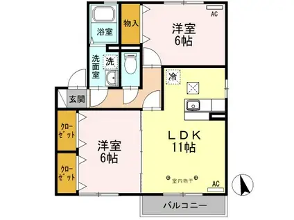 D-ROOM カーサ・ミリオーレ III101(2LDK/1階)の間取り写真