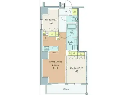 クレストコート西巣鴨(2LDK/6階)の間取り写真