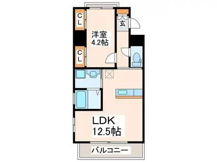 ガウディ出水(1LDK/2階)の間取り写真