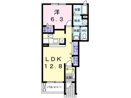ウエストヒルズB(1LDK/1階)の間取り写真