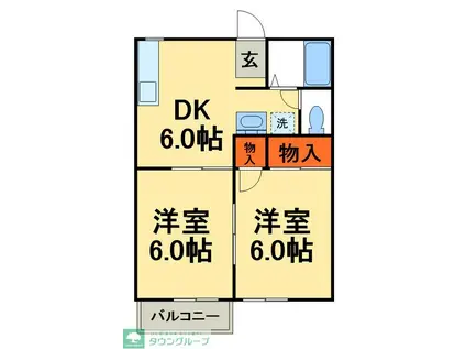 ビバリーハイツ(2DK/1階)の間取り写真