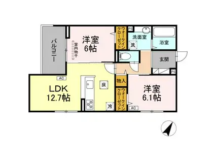 ヴィオルーチェ B棟(2LDK/1階)の間取り写真