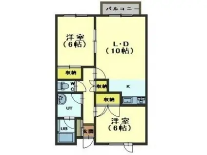 函館市電湯川線 柏木町駅 徒歩12分 3階建 築33年(2LDK/3階)の間取り写真