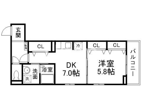 ヒカルサ京都梅津東(1DK/3階)の間取り写真