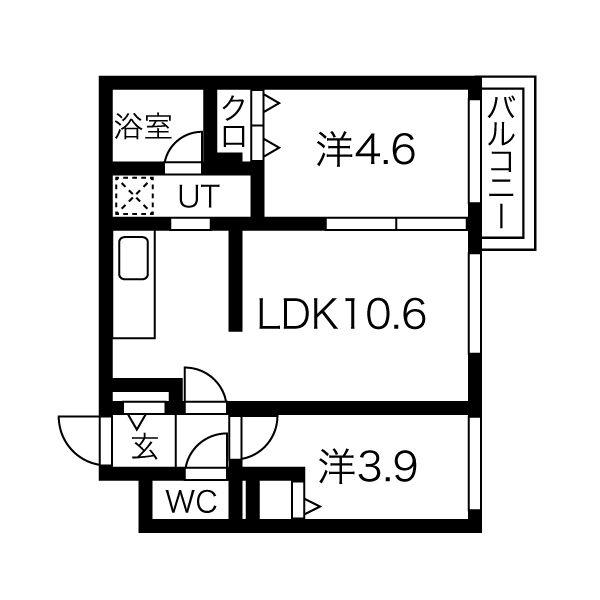 メニーズコート元町北(2LDK/3階)の間取り写真