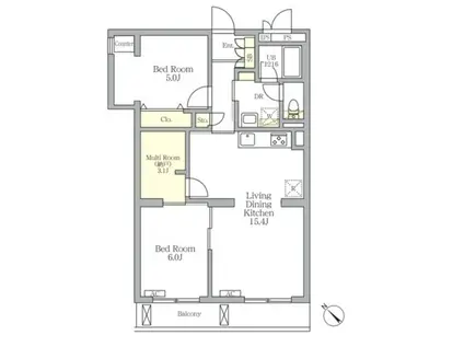 メゾンカルム中落合ノース(2SLDK/1階)の間取り写真
