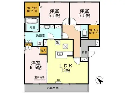 ファミーユ スクエアー A棟(3LDK/1階)の間取り写真