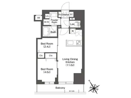 BLUROCK後楽園(2LDK/14階)の間取り写真