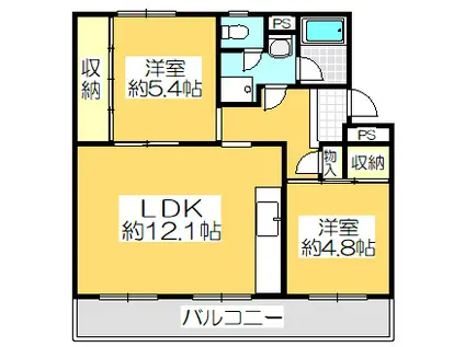 ヴィラナリー屋島3号棟(2LDK/2階)の間取り写真