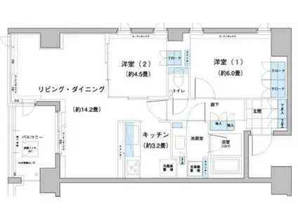 ガーデニエール砧レジデンス(2LDK/7階)の間取り写真