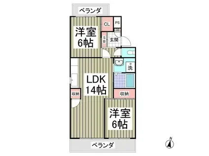 行田ハイツ2号棟 宮本(2LDK/2階)の間取り写真