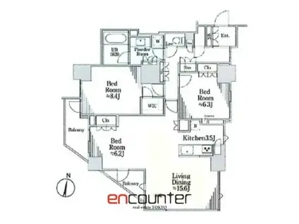 CAVANA南青山(2LDK/4階)の間取り写真