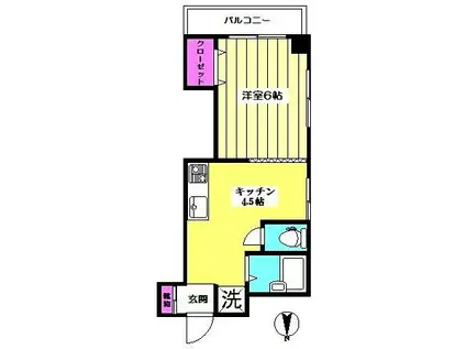 ヴィラジャルディーノ(1K/4階)の間取り写真