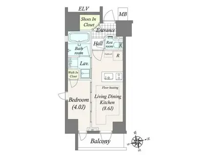 オープンレジデンシア虎ノ門(1LDK/8階)の間取り写真