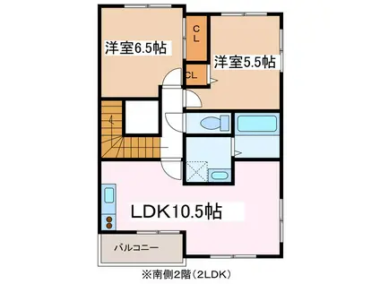 ファミーユ松原B棟(2LDK/2階)の間取り写真