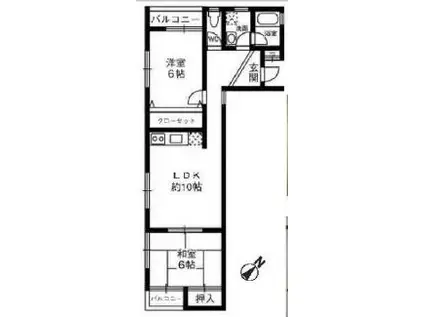 芦屋エルジャンII(2LDK/1階)の間取り写真