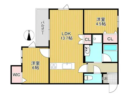 内代レジデンスノース(2LDK/3階)の間取り写真