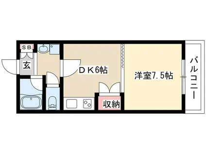 カーサビアンカ大村(1DK/2階)の間取り写真