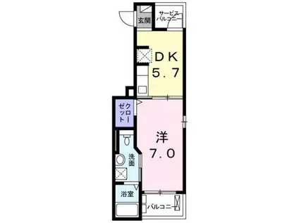 ハピネス(1DK/2階)の間取り写真