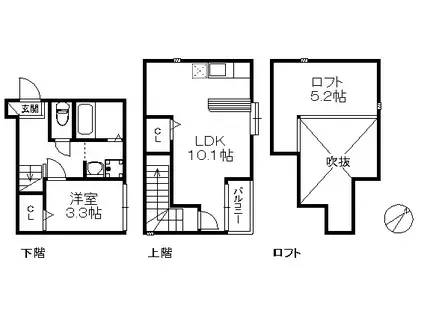 ペガーダ千早 343(1LDK/1階)の間取り写真
