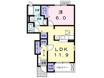 トパ-ズC(1LDK/1階)の間取り写真