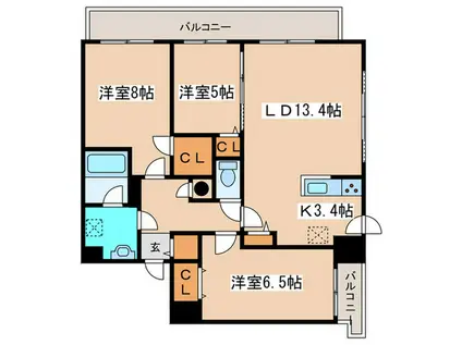 レジディア南一条イースト(3LDK/13階)の間取り写真