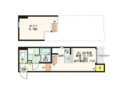GRANDE吹上(1SK/1階)の間取り写真