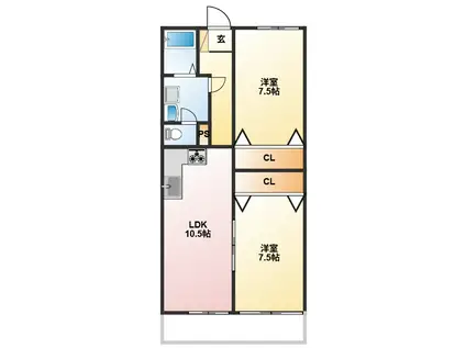 イトーピア国立(2LDK/6階)の間取り写真