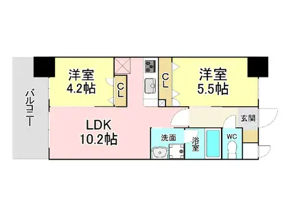 コンダクトレジデンスJONO(2LDK/5階)の間取り写真