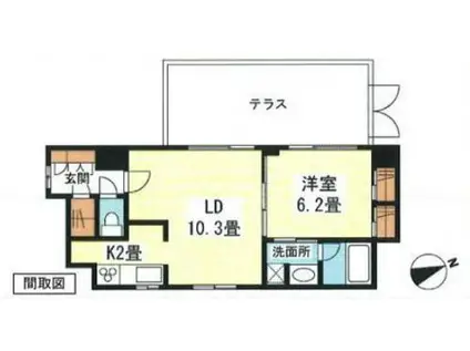 ザ・パームス代々木上原コスモテラス(1LDK/1階)の間取り写真