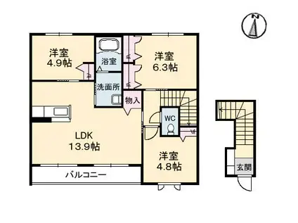 鳳鳴館 III(3LDK/2階)の間取り写真