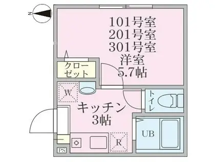 プラシードK(1K/3階)の間取り写真