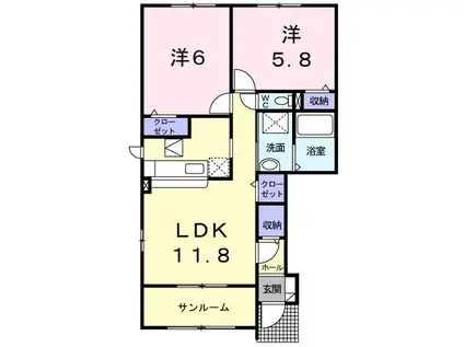 メゾン ラッフィナート(2LDK/1階)の間取り写真