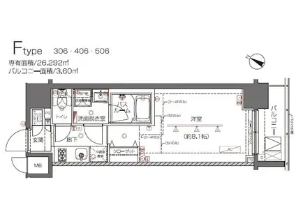ZOOM都立大学(1K/4階)の間取り写真