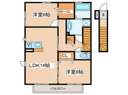 サニーサイド聖蹟II(2LDK/2階)の間取り写真