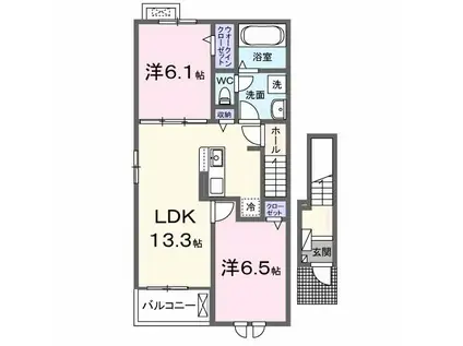 永覚離宮(2LDK/2階)の間取り写真