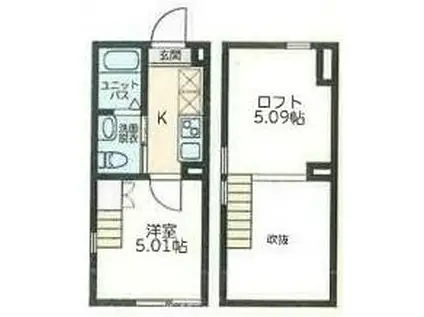 レイディアンス二子(1K/1階)の間取り写真