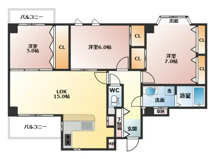 ファルコ中央(3LDK/7階)の間取り写真