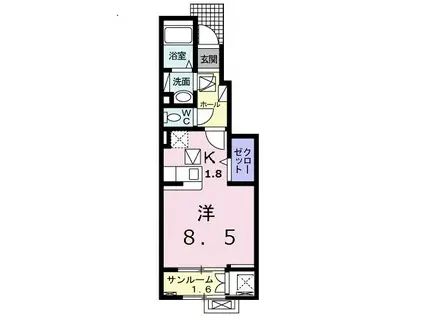 アーバングレイスVI(ワンルーム/1階)の間取り写真