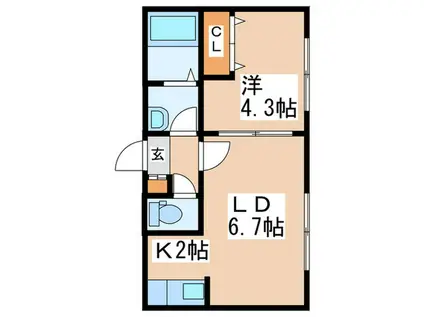 ABITARE UNO(1LDK/2階)の間取り写真