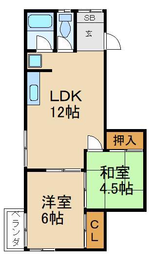 ヴィラアロー(2LDK/2階)の間取り写真