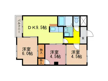 生出マンション(3DK/1階)の間取り写真
