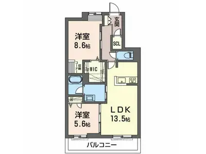 オカバ姫路青山シャーメゾン(2LDK/2階)の間取り写真