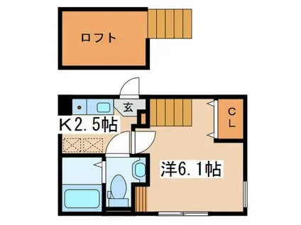 スペーシア相模原(1K/2階)の間取り写真