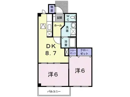 アルディB(2DK/1階)の間取り写真