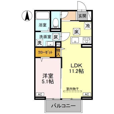 ノーブルラフィネ土呂町(1LDK/1階)の間取り写真