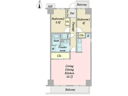 サニーハウス木場公園(2LDK/6階)の間取り写真