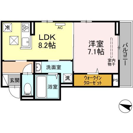 リュトモス西旭(1LDK/1階)の間取り写真