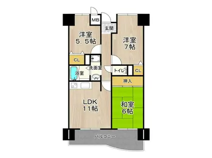 地下鉄千日前線 北巽駅 徒歩4分 10階建 築28年(3LDK/5階)の間取り写真