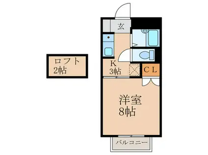 グランヴェール中央(1K/2階)の間取り写真